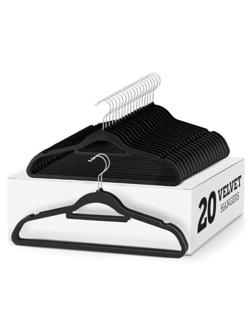 Zober Premium Velvet Suit Hangers w/ Tie Bar, Black- 20 Pack